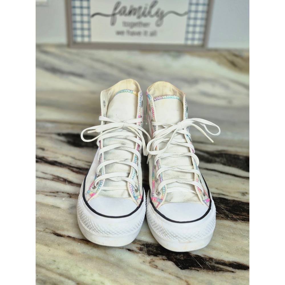 Converse Chuck Taylor All Star Platform White Rainbow Embroidery Women 7 Street - Picture 2 of 11